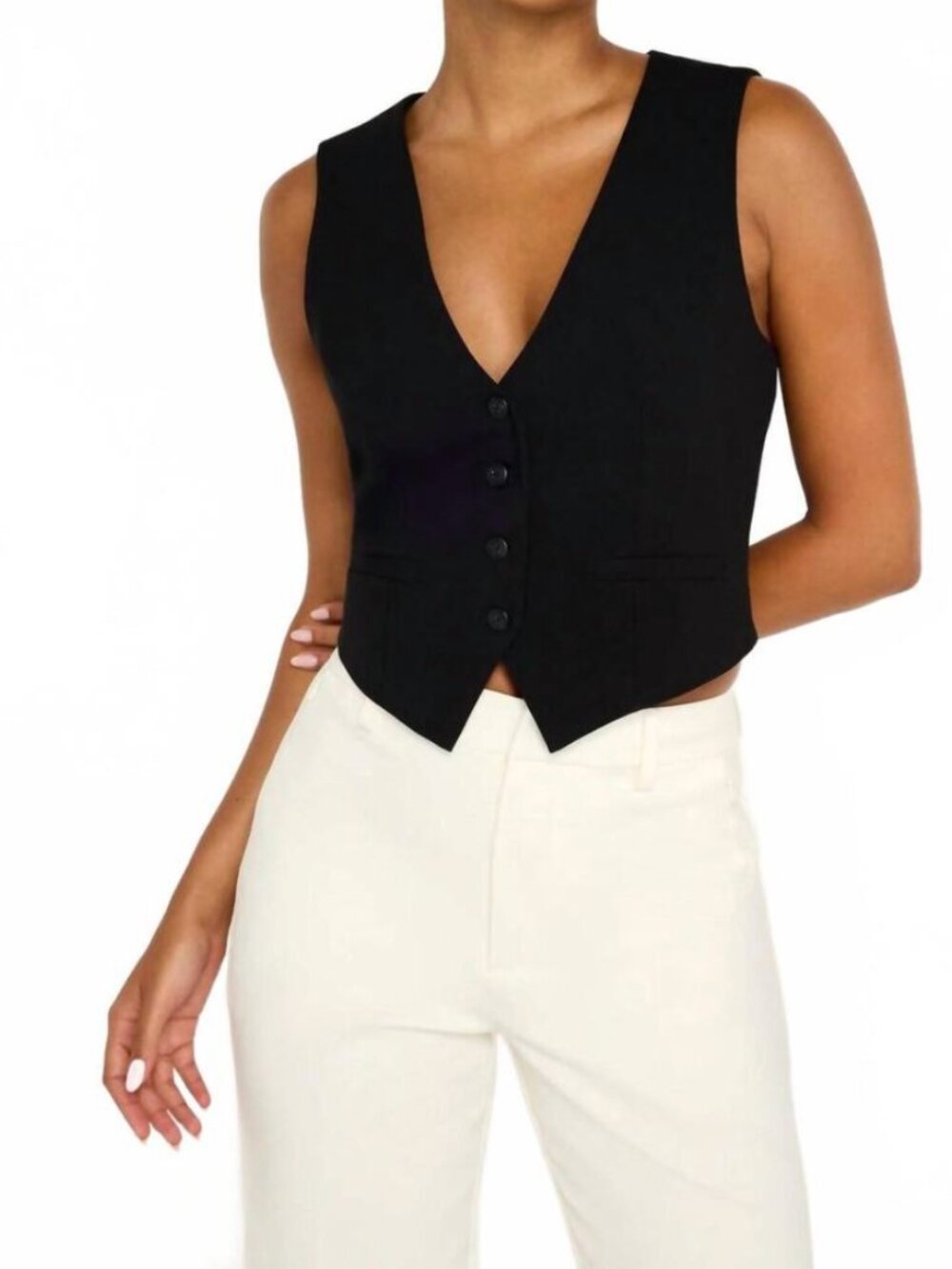 Good American Black Tailored Button-Front Vest